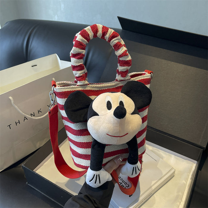 Wholesale Canvas bag, striped bucket handbag, cute doll, playful parent-child crossbody bag
