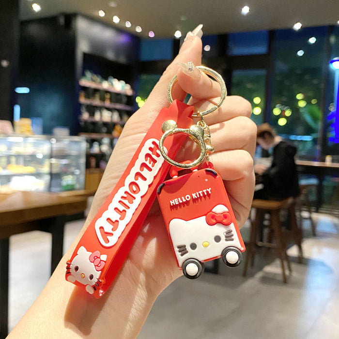 Wholesale Cute Cartoon Cat Luggage Keychain Pendant Soft Rubber Bag Charm Red Travel Accessory Gift