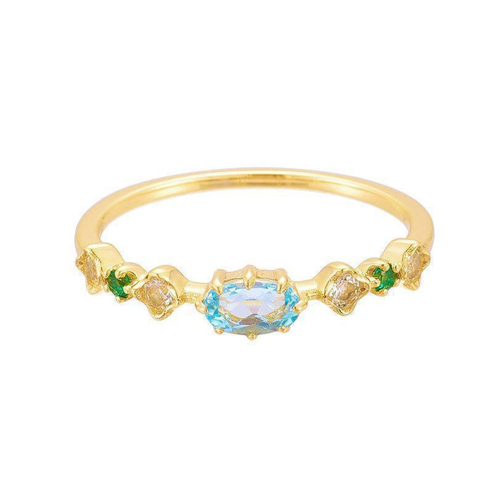 Wholesale Ring Colored Gemstone Gold Plated Temperament Closed Ring
