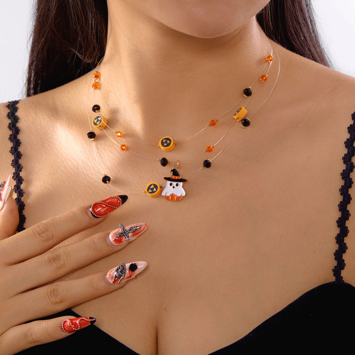 Wholesale  kitten face hat ghost clavicle chain multi-layer necklace