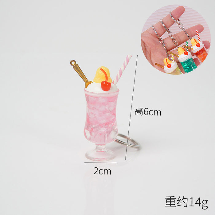 Wholesale Trendy ABS Simulated Fruit Tea Ice Cup Keychain Pendant Decorative Bag Charm Gift MOQ≥5