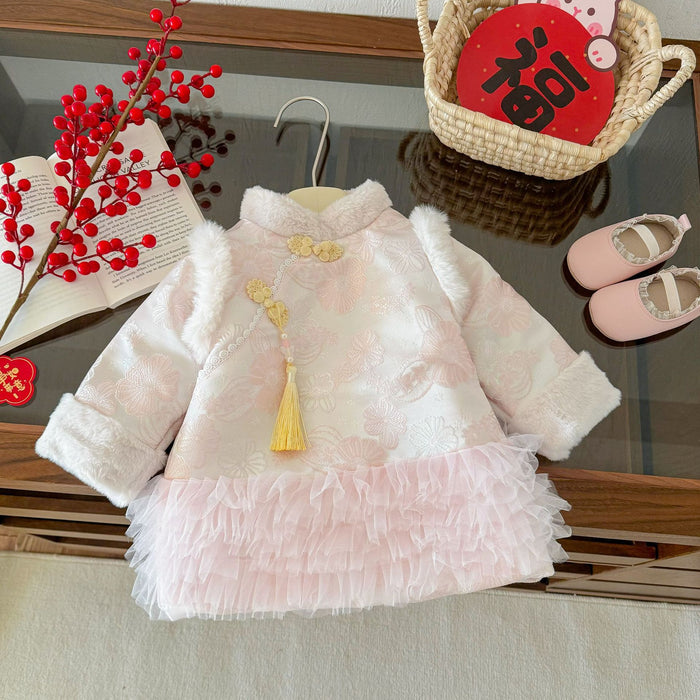 Wholesale Girls Thickened New Year Dress 0-5 Years Old Winter Baby Retro Warm dress Children's Skirt