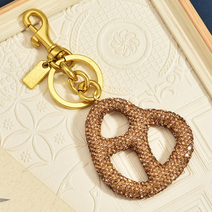Wholesale Soft Clay Rhinestone Biscuit Shape Keychain Bag Charm Chic Gilt Gold Pendant Everyday Gift Accessory