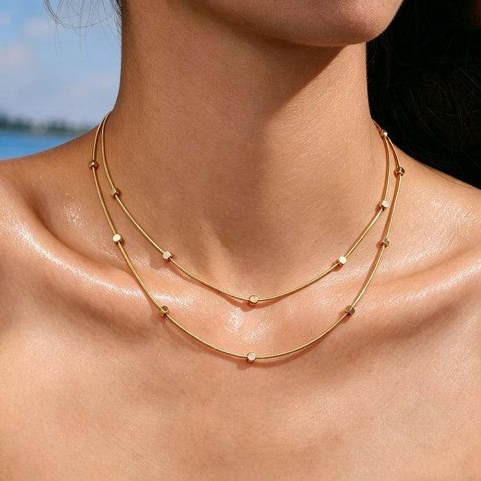 Wholesale 2pcs Stacked necklaces,  plain chain,  snake bone,  titanium steel chain