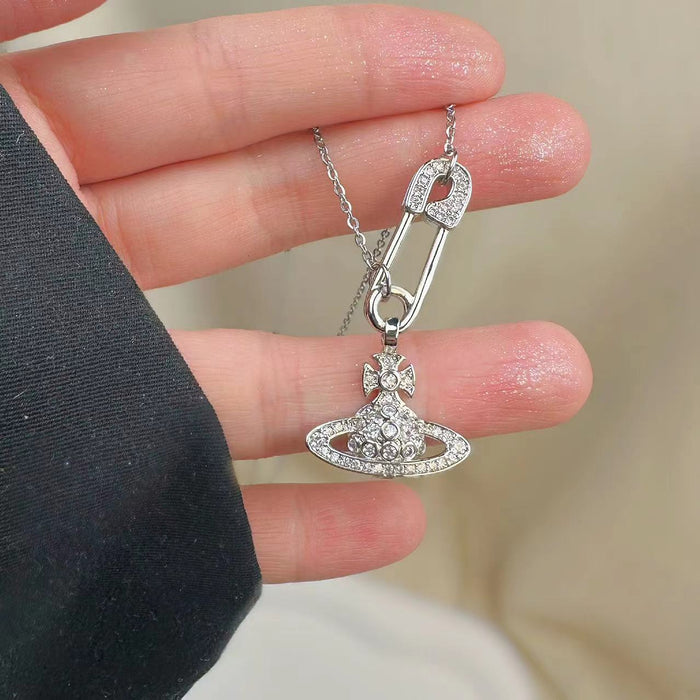 Wholesale Full diamond pin chain Saturn necklace with a dazzling sensation, neck chain