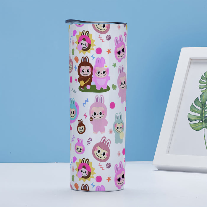 Wholesale Straight cup printed stainless steel thermos cup double-layer straight straw cup