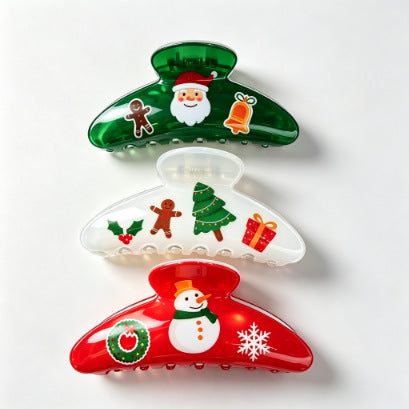 Wholesale Christmas PVC Hair Claw Clips Santa Gingerbread Snowman Holiday Hair Accessory Gift