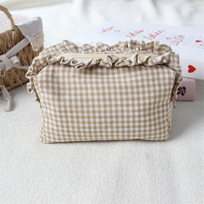 Wholesale Trendy Black Plaid Pleated Lace Pencil Case Large Capacity Student Stationery Pouch Boutique Gift