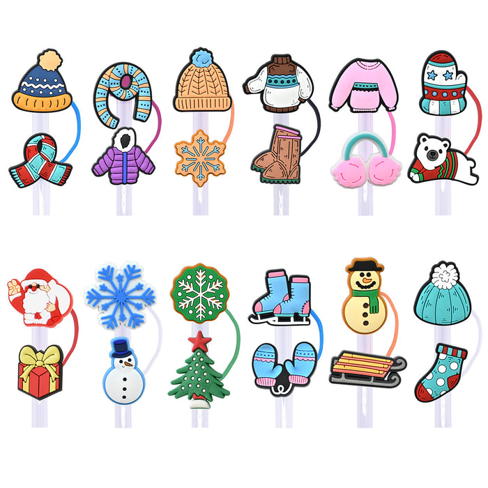 Wholesale Random 100pcs Christmas and Winter Series Soft Rubber Straw Stoppers JDC-SC-RYY024