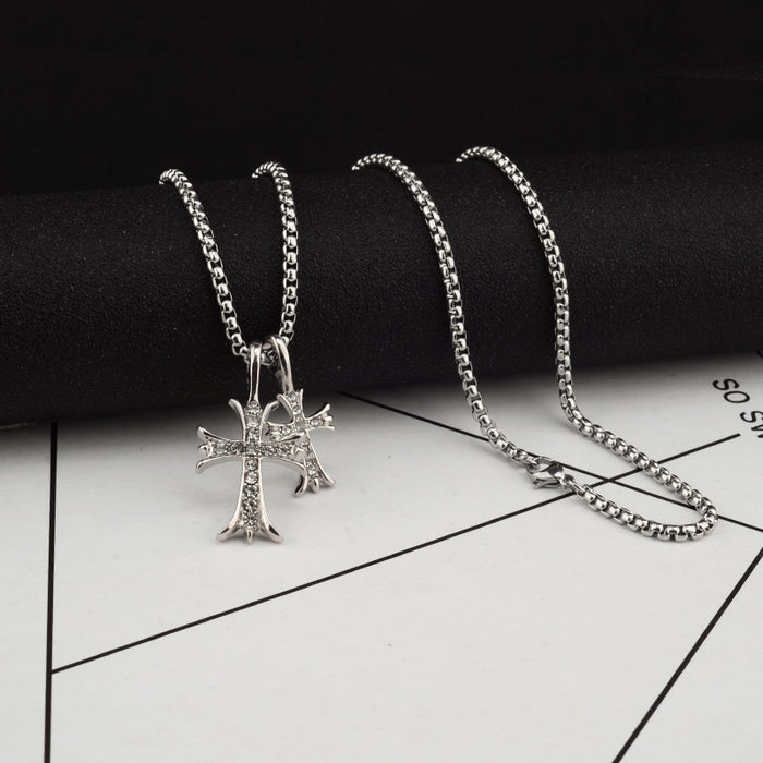 Wholesale  Full Diamond Double Cross Necklace Personality Retro  Chain  Jewelry Necklaces