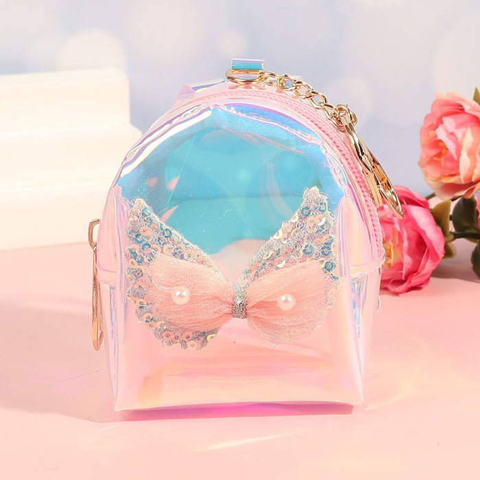Wholesale Trendy Laser Bow PVC Transparent Pouch Creative Coin Purse Earphone Bag Keychain Everyday Fashion Accessory