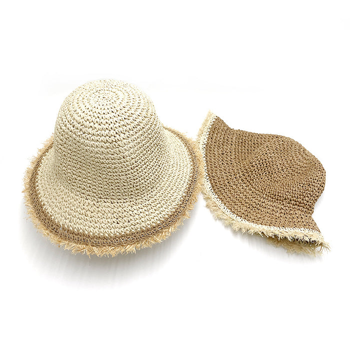Wholesale Raw Edge Woven Straw Hat Sun Hat Summer Fisherman Hat Seaside Vacation