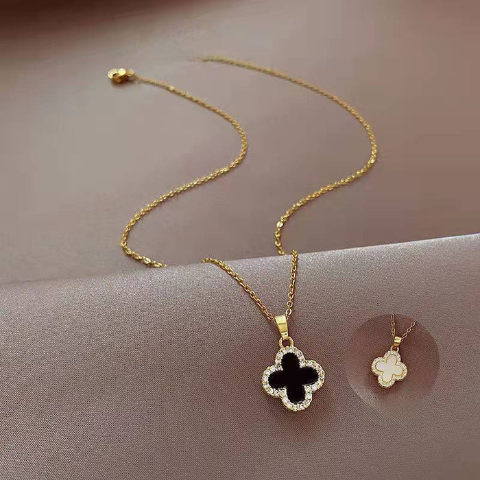 Wholesale Premium Four Leaf Clover Full Diamond Necklace, Light Luxury, Niche, Simple Fashion, Versatile Neck Chain, Clavicle Chain