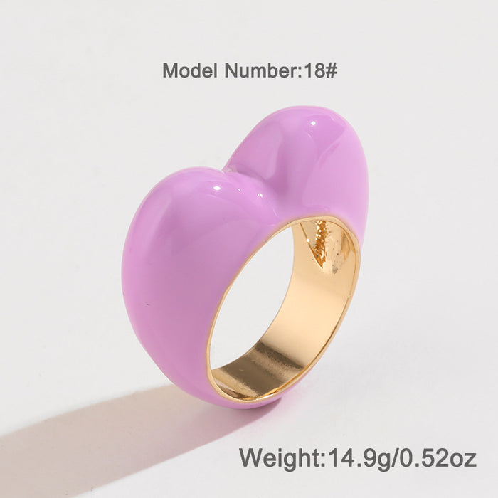 Wholesale 6pcs Valentine's Day Love Peach Drop Oil Color Three-dimensional Enamel Ring JDC-RS-KenJie001