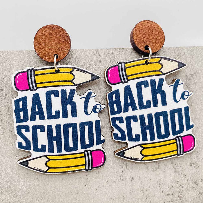 Wholesale Teacher' s Day Earrings Pencil Book Wooden Earrings Glitter Earrings