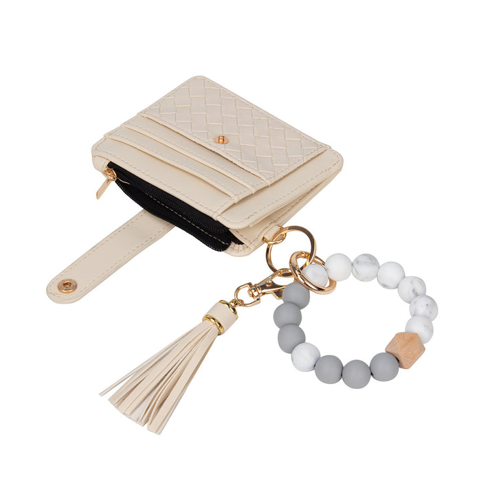 Wholesale leather PU tassel card holder silicone bracelet wrist keychain pendant bracelet key ring