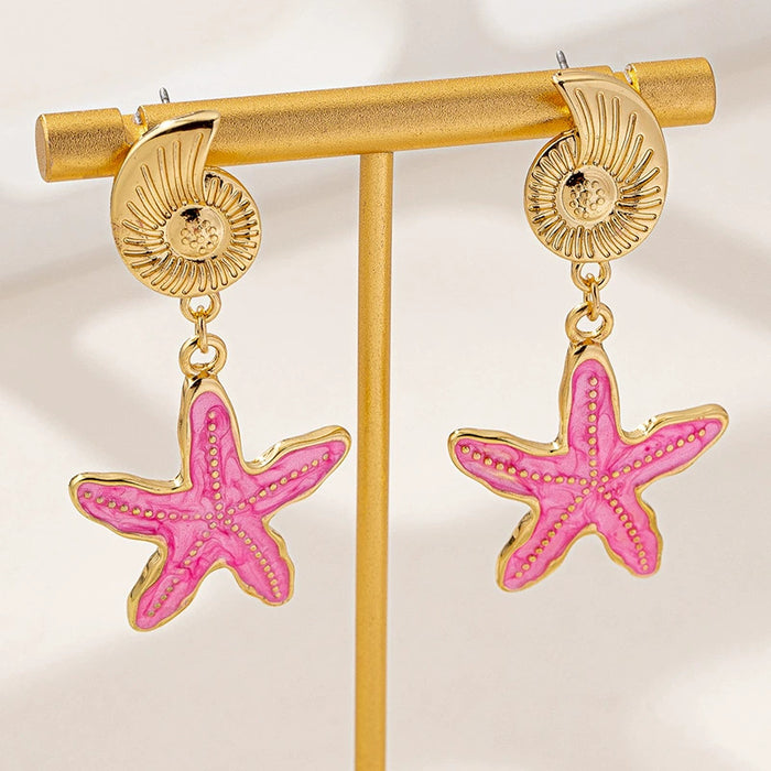 Wholesale ocean starfish conch earrings beach holiday style metal color ladies earrings