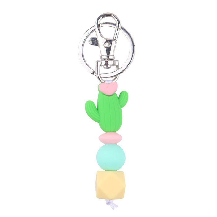 Wholesale Santa Cartoon 3D Cactus Silicone Bead Keychain JDC-KC-GuangTian033