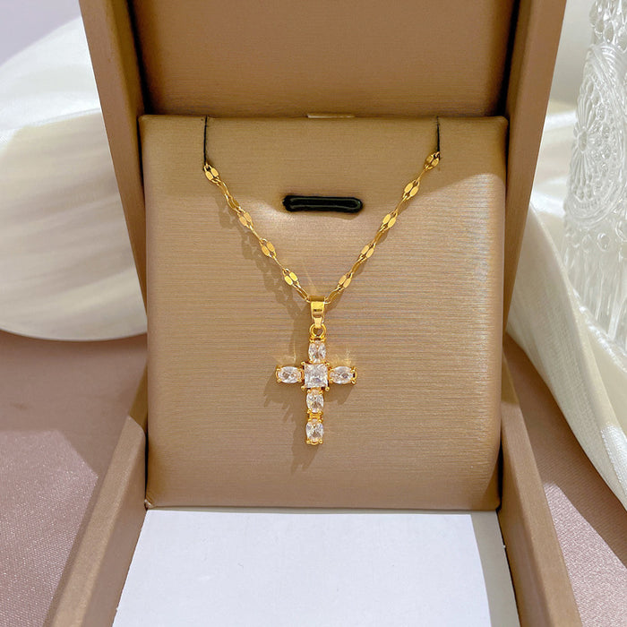 Wholesale Titanium Steel Micro-inlaid Light Luxury Zircon Cross Necklace JDC-NE-LG043