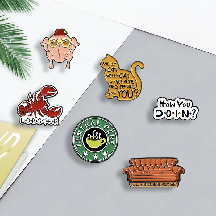 Wholesale Modern Cartoon Cat Sofa Letter Brooch Pin Zinc Alloy Casual Fashion Accessory MOQ≥2