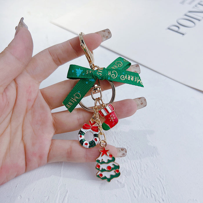 Wholesale Green Bow Christmas Tree Keychain Zinc Alloy Car Key Decorative Gift
