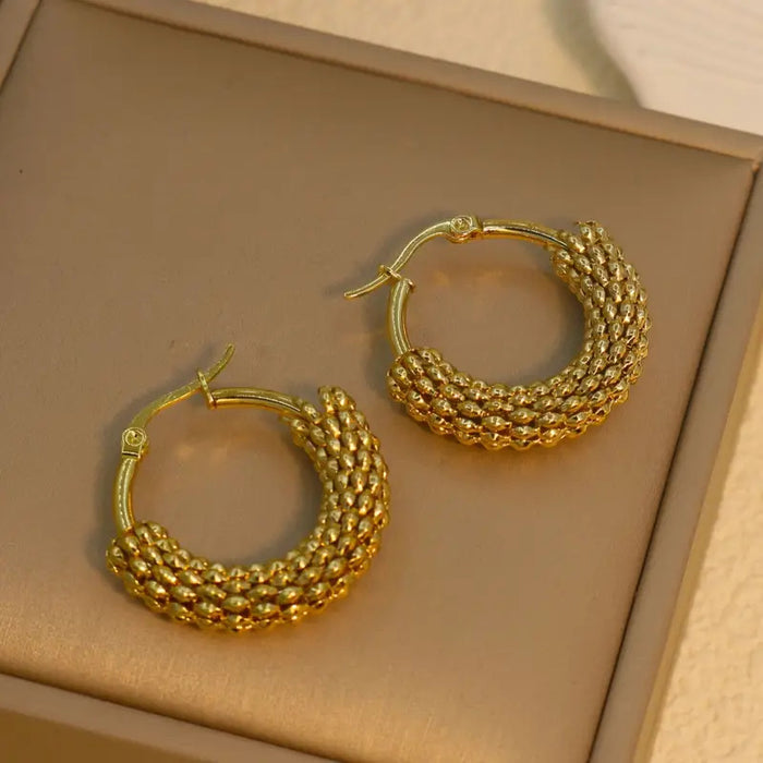 Wholesale Stainless steel mesh rice ear earrings