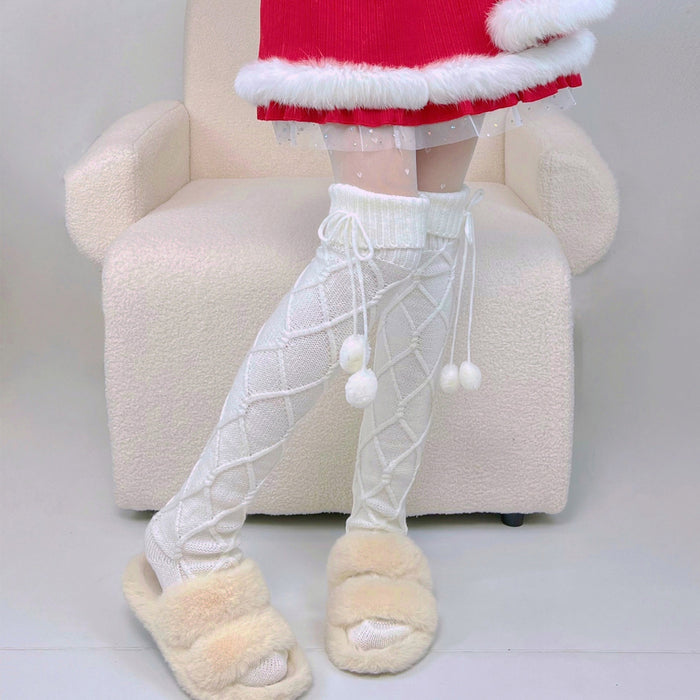 Wholesale Knitted socks, plush knee high socks, solid color pile socks