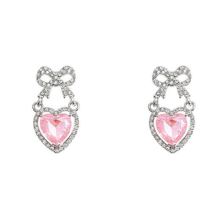 Wholesale Pink Zircon Heart Diamond Bow Tie Alloy Earrings JDC-ES-HanJ009