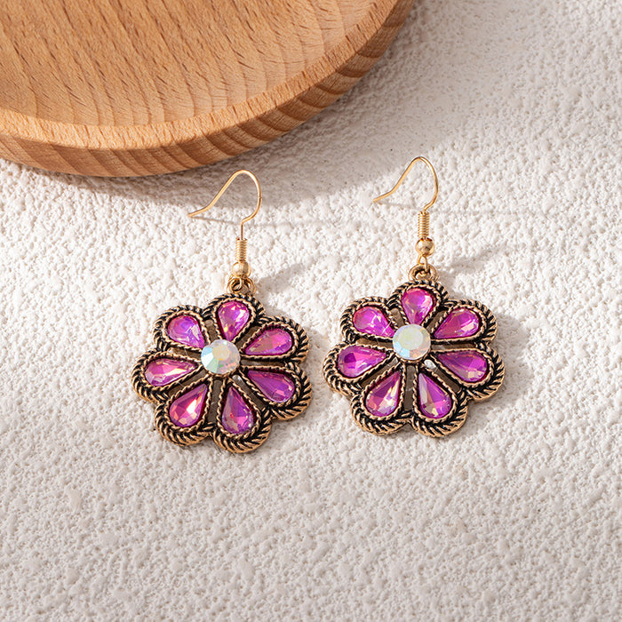 Wholesale Ethnic Style Diamond-Studded Flower Earrings