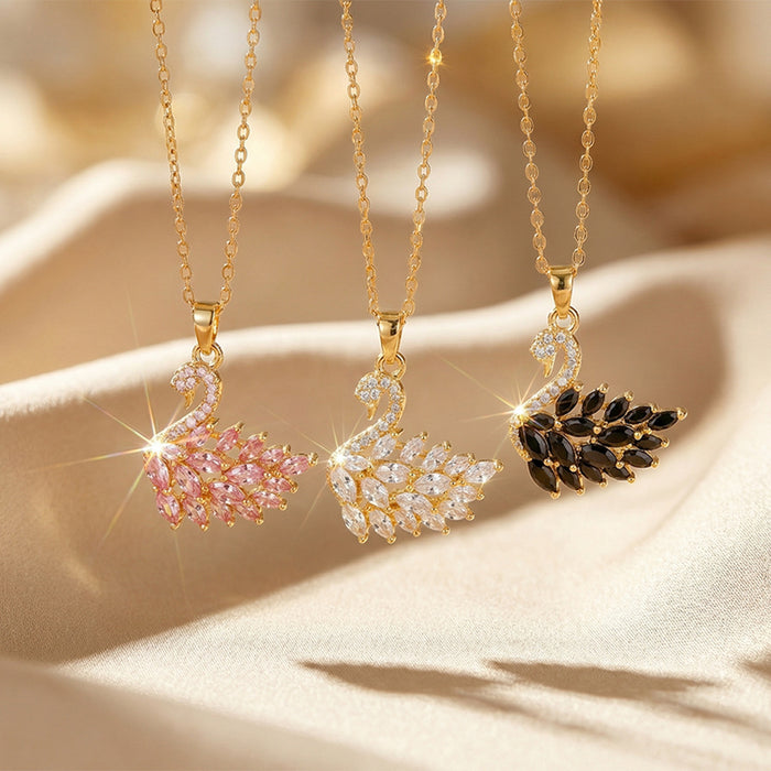 Wholesale Chic Necklace Titanium Steel Gold Plated Zircon Pendant Jewelry Accessory MOQ≥2