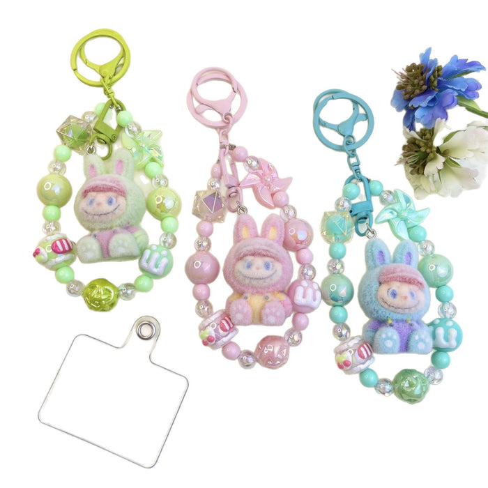 Wholesale Flocked Baseball Cap Colorful Beaded Mobile Phone Chain Keychain Bag Doll Pendant Accessories