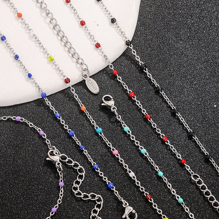 Wholesale oil drop bracelet stainless steel enamel cross chain jewelry beaded bracelet