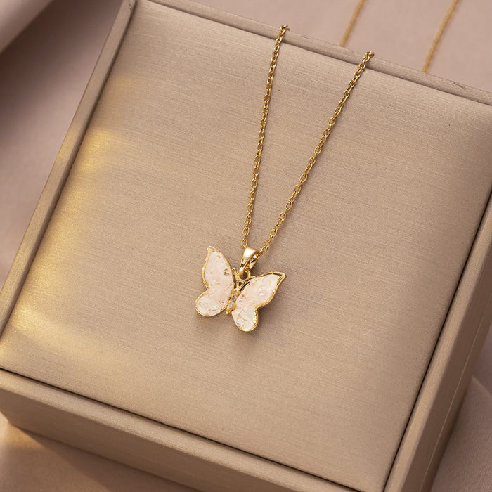 Wholesale Necklace, butterfly tassel, niche, simple, fashionable temperament, titanium steel lock chain