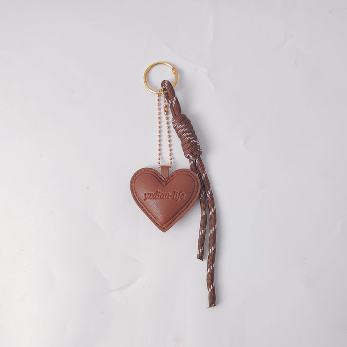 Wholesale Heart Shaped PU Leather Bag Charm Keychain Black Embossed With Braided Rope Car Hanging Ornament Boutique Resale Gift