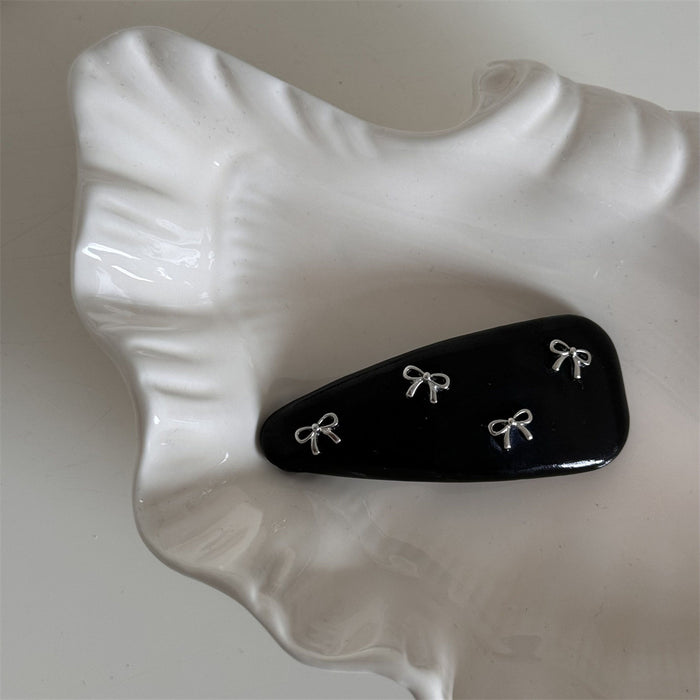 Wholesale Sweet Color Girl silver Small Bow Leather Hair Clips