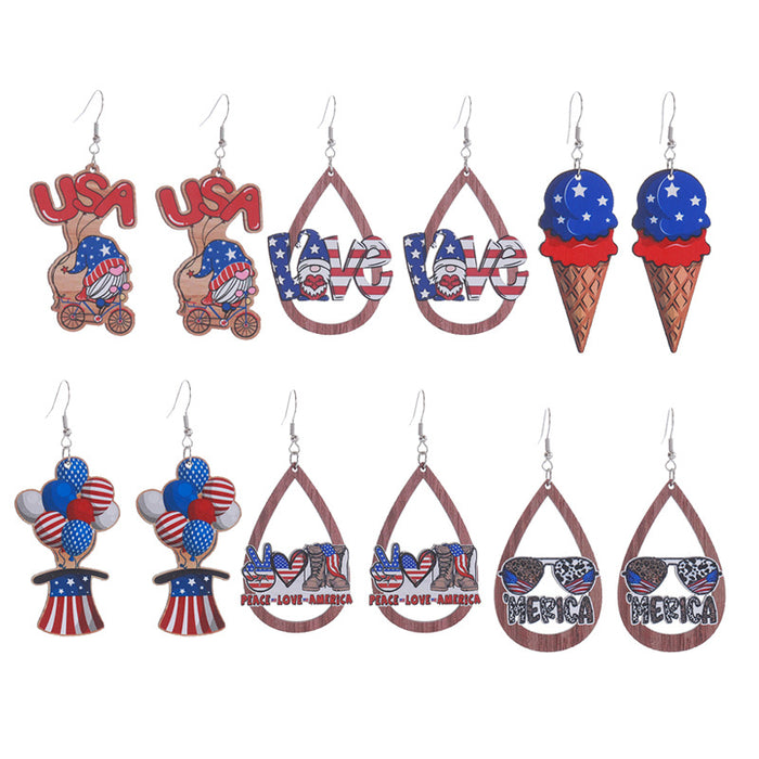 Wholesale Hollow Wooden Independence Day Earrings JDC-ES-ChouTteng017