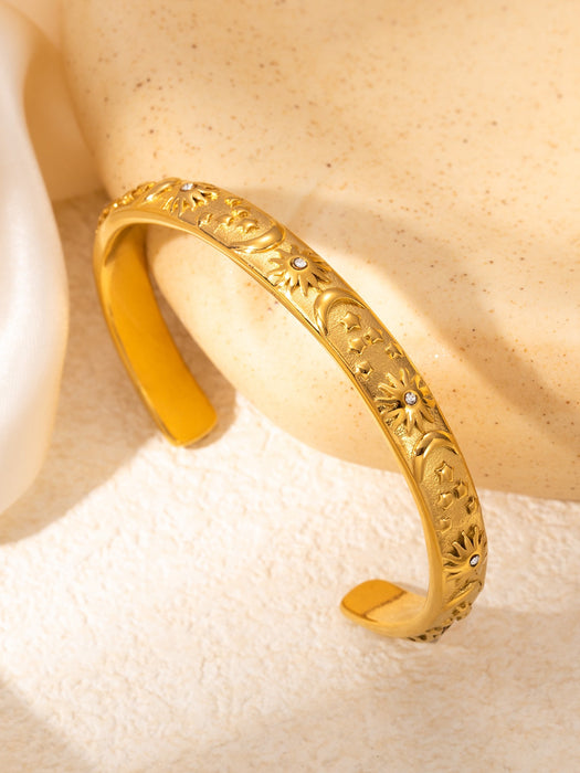 Wholesale embossed sun moon star opening bracelet