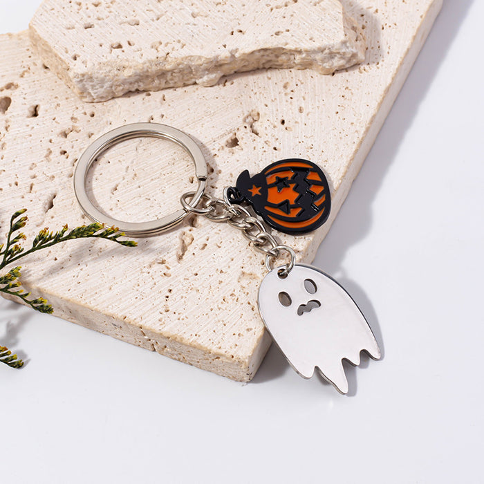 Wholesale Halloween Pumpkin Little Ghost Stainless Steel Keychain JDC-KC-QianC001