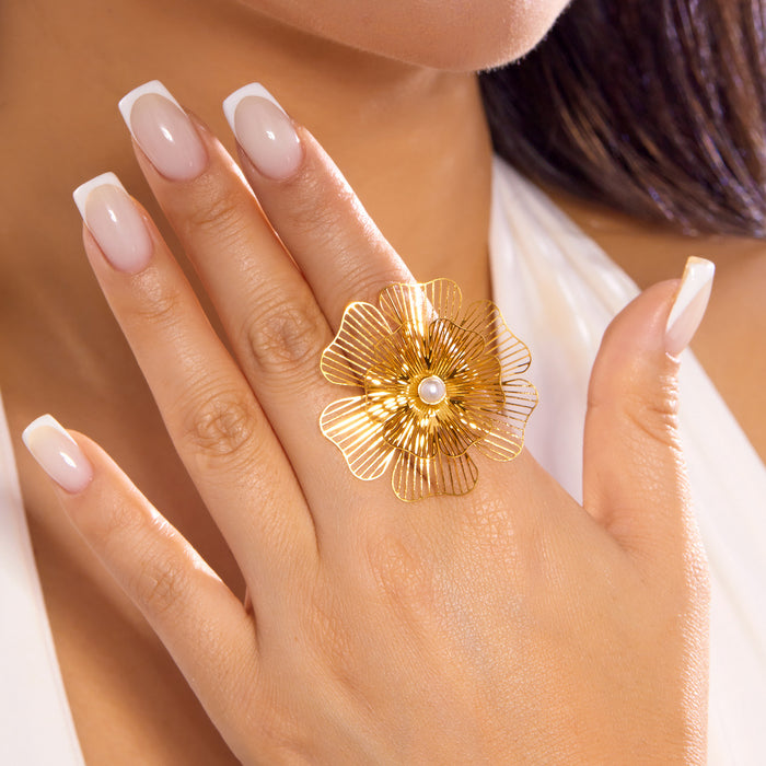 Wholesale Fashion Stainless Steel Flower Opening Adjustable Ring