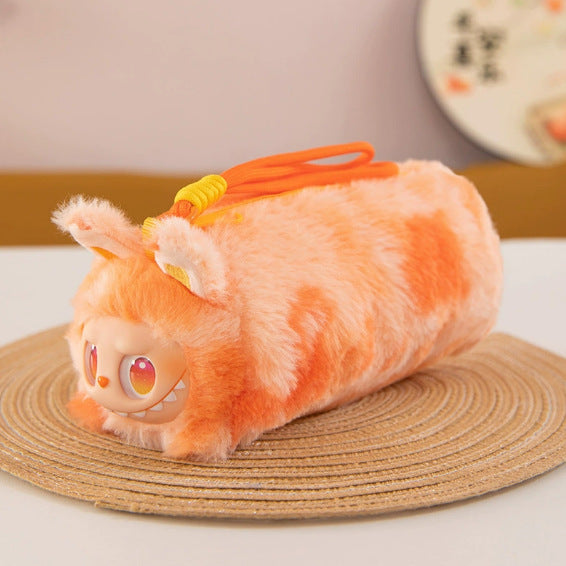 Wholesale Short Plush Cat Head Pencil Case Cartoon Design MOQ≥2
