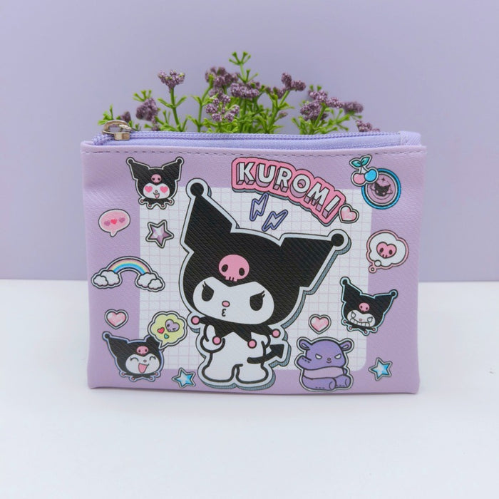 Wholesale Stylish Cartoon Printed PU Coin Purse Zipper Pouch Earphone Cord Storage Key Bag