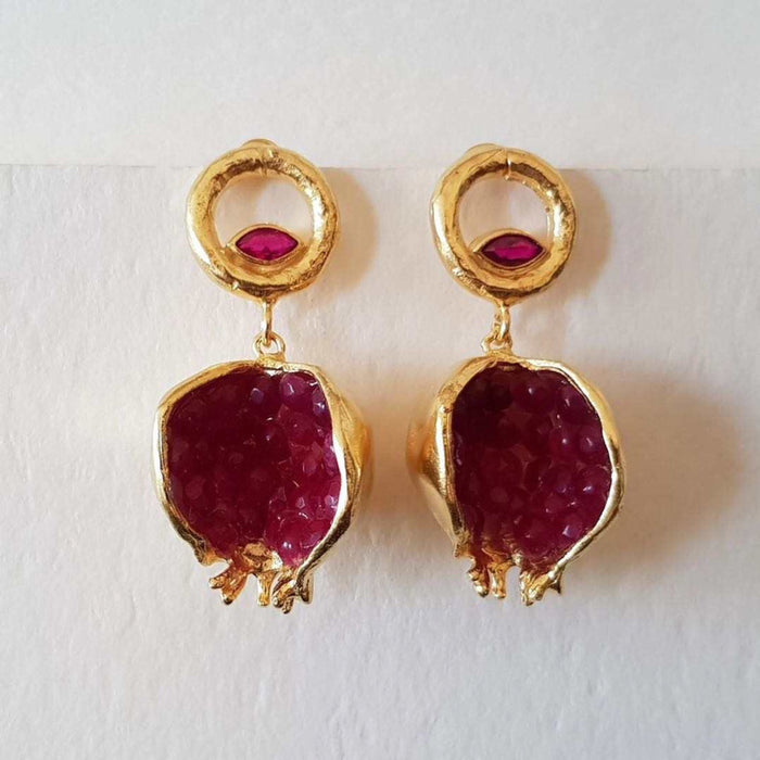 Wholesale Alloy Pomegranate Earrings Fruit Design Electroplated Finish