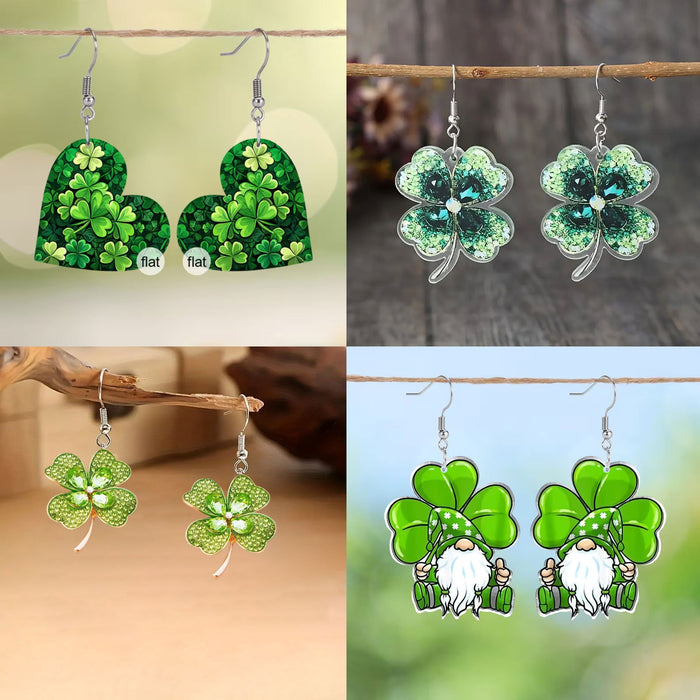 Wholesale Green Heart Acrylic Earrings St.  Patrick' s Day Fashion Accessory