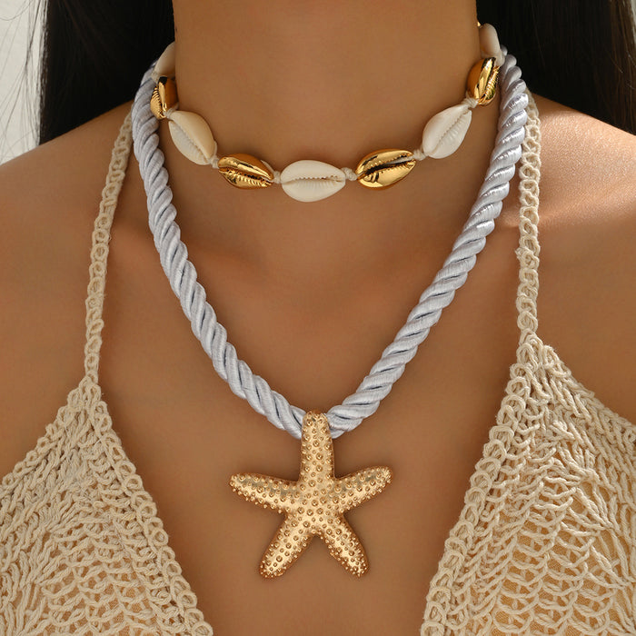 Wholesale Beach Style Alloy Starfish Necklace Fashion Shell Chain Necklace