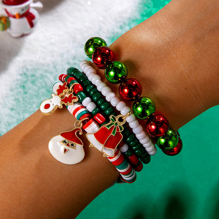 Wholesale Christmas Cute Bells Santa Reindeer Snowman Pendant Red Rope Bracelet Fashion Accessory Gift MOQ≥2