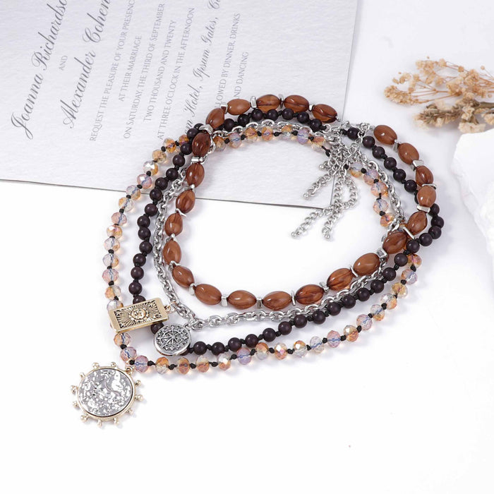 Wholesale Four-piece Set Multi-layer Alloy Geometric Coin Pendant Necklace