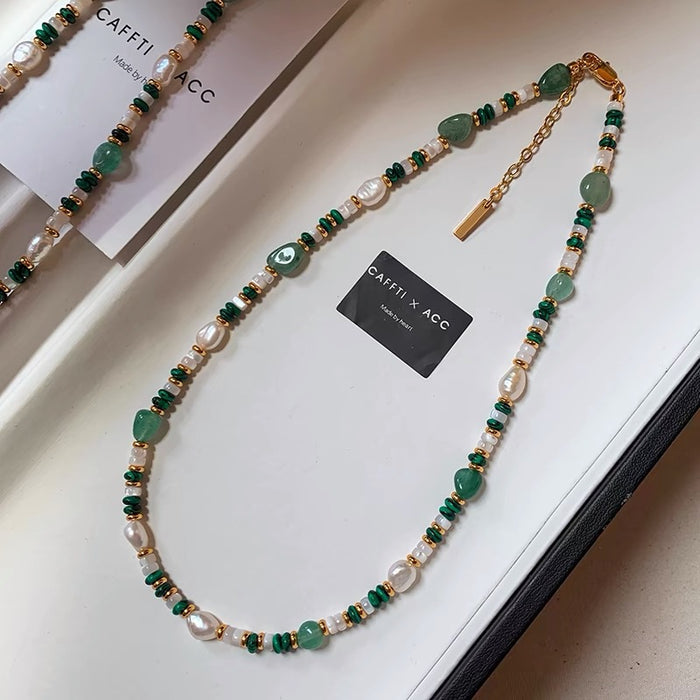 Wholesale   Pearl Malachite Green Beaded Necklace Women's Accessories Clavicle Chain Necklace Chain