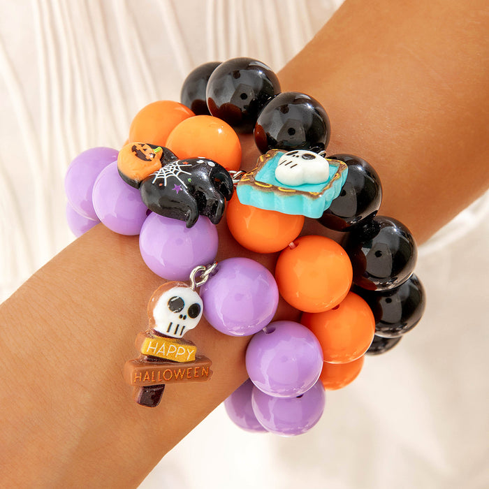 Wholesale  Creative Pumpkin Color Ghost Necklace Colorful Funny Beaded Acrylic Bracelet for Women