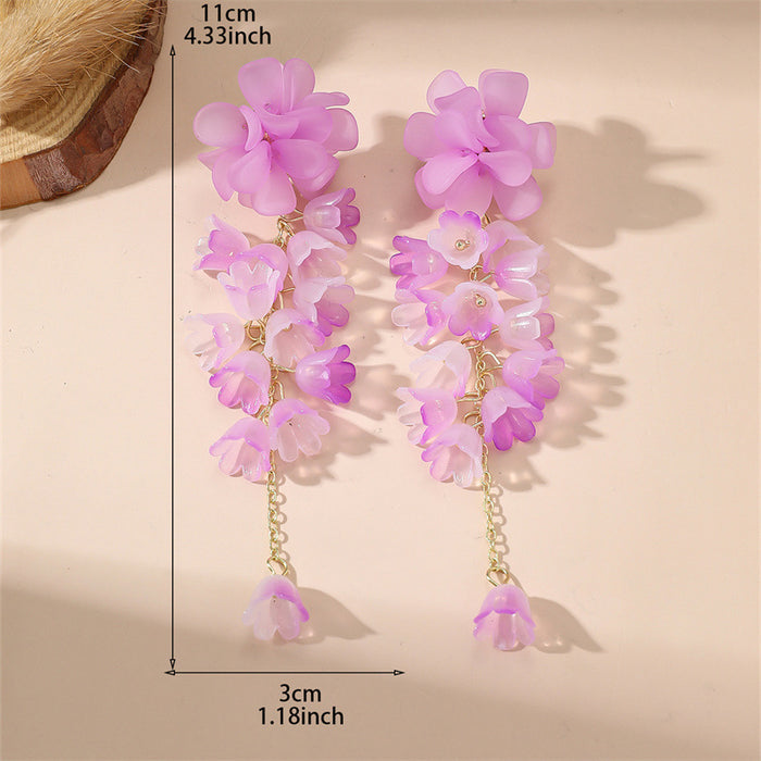 Wholesale French Floral Tassel Earrings - Purple Flower Fashion Accessory MOQ≥3