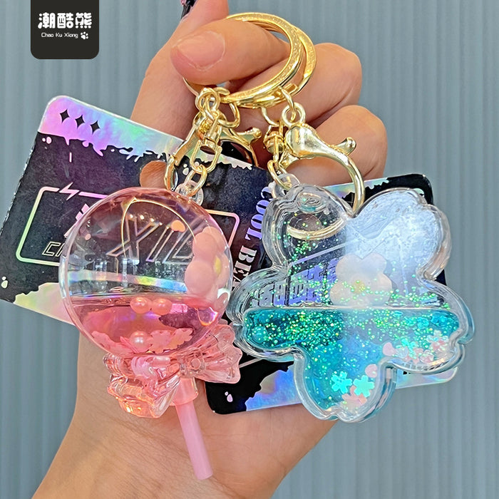 Wholesale Acrylic Flower Quicksand Bottle Keychain JDC-KC-ChaoHe002